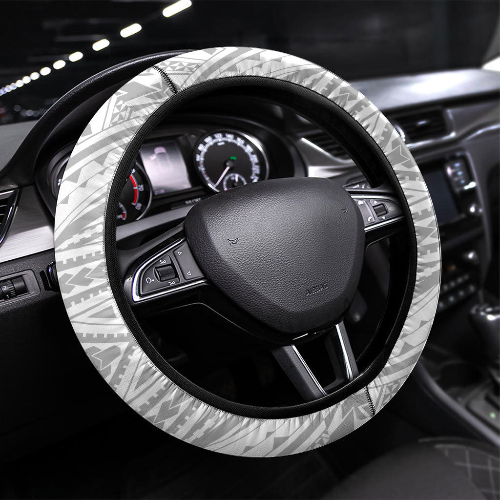 Aiga Samoa Raised Fist Steering Wheel Cover Polynesian Tribal Tattoo Art Family Pride TS04 Universal Fit White Black - Polynesian Pride