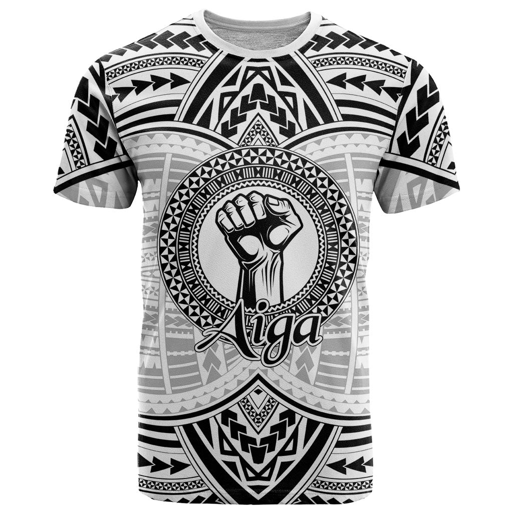 Aiga Samoa Raised Fist T Shirt Polynesian Tribal Tattoo Art Family Pride TS04 White Black - Polynesian Pride