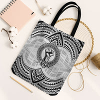 Aiga Samoa Raised Fist Tote Bag Polynesian Tribal Tattoo Art Family Pride TS04 Black Strap One Size White Black - Polynesian Pride