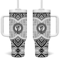 Aiga Samoa Raised Fist Tumbler With Handle Polynesian Tribal Tattoo Art Family Pride TS04 One Size: 40 oz White Black - Polynesian Pride
