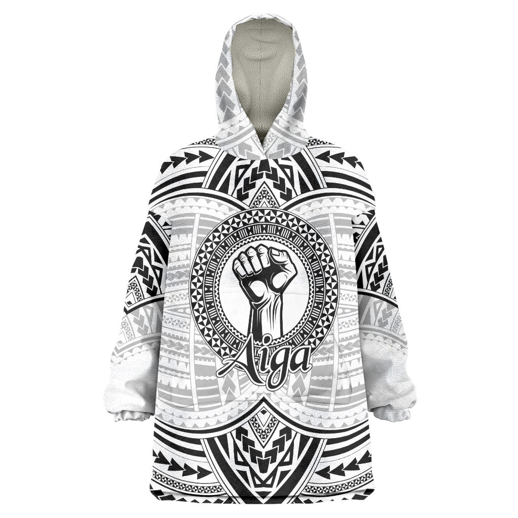 Aiga Samoa Raised Fist Wearable Blanket Hoodie Polynesian Tribal Tattoo Art Family Pride TS04 One Size White Black - Polynesian Pride
