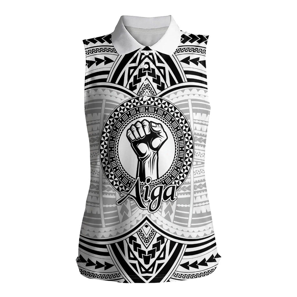 Aiga Samoa Raised Fist Women Sleeveless Polo Shirt Polynesian Tribal Tattoo Art Family Pride TS04 Female White Black - Polynesian Pride