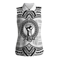 Aiga Samoa Raised Fist Women Sleeveless Polo Shirt Polynesian Tribal Tattoo Art Family Pride TS04 Female White Black - Polynesian Pride