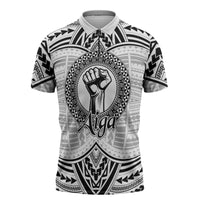Aiga Samoa Raised Fist Zipper Polo Shirt Polynesian Tribal Tattoo Art Family Pride TS04 White Black - Polynesian Pride