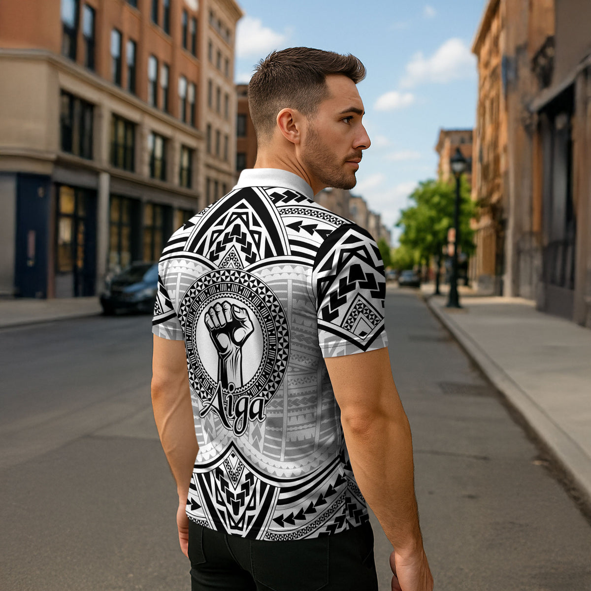 Aiga Samoa Raised Fist Zipper Polo Shirt Polynesian Tribal Tattoo Art Family Pride TS04 - Polynesian Pride