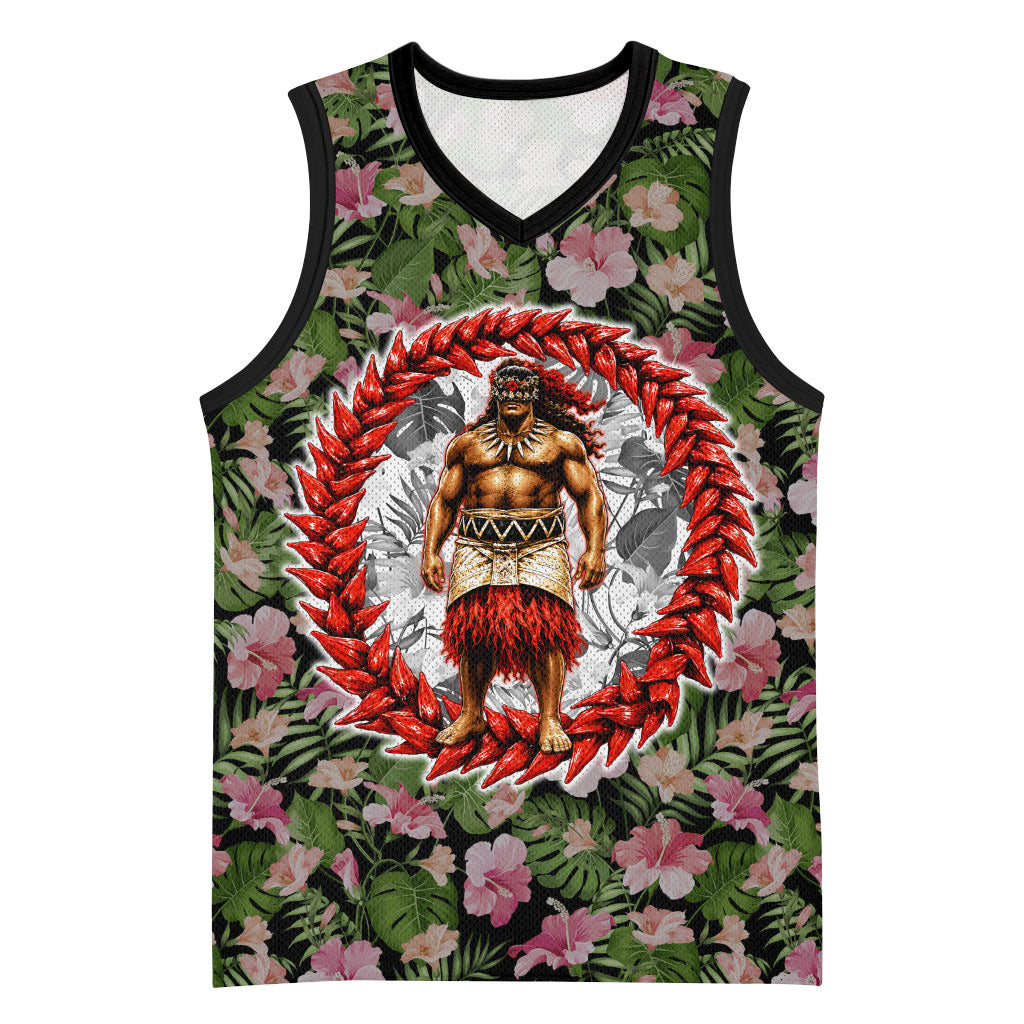 Samoa Aiga Polynesian Basketball Jersey Tropical Floral Hibiscus Pattern Island Heritage TS04 Unisex Green Red - Polynesian Pride