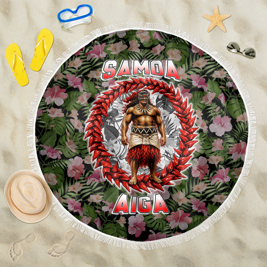 Samoa Aiga Polynesian Beach Blanket Tropical Floral Hibiscus Pattern Island Heritage TS04 One Size 150cm Green Red - Polynesian Pride