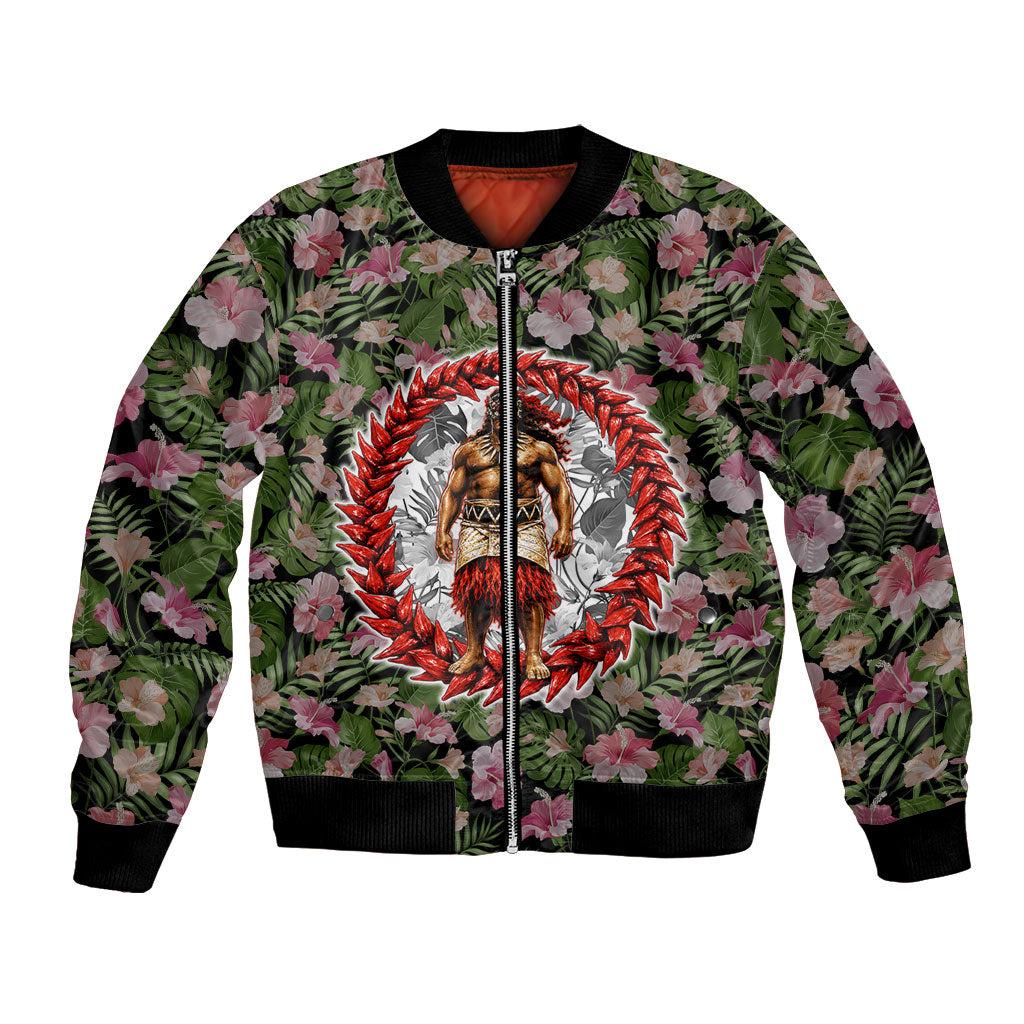 Samoa Aiga Polynesian Bomber Jacket Tropical Floral Hibiscus Pattern Island Heritage TS04 Unisex Green Red - Polynesian Pride