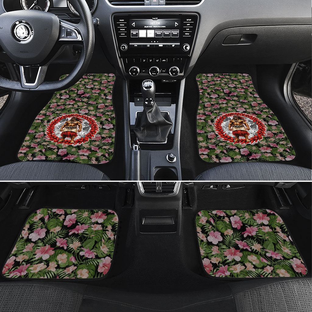 Samoa Aiga Polynesian Car Mats Tropical Floral Hibiscus Pattern Island Heritage TS04 Set 4pcs Green Red - Polynesian Pride