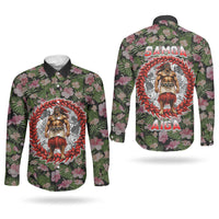 Samoa Aiga Polynesian Couples Matching Off The Shoulder Long Sleeve Dress and Long Sleeve Button Shirt Tropical Floral Hibiscus Pattern Island Heritage TS04 - Polynesian Pride