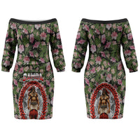 Samoa Aiga Polynesian Couples Matching Off The Shoulder Long Sleeve Dress and Long Sleeve Button Shirt Tropical Floral Hibiscus Pattern Island Heritage TS04 - Polynesian Pride