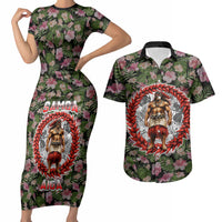 Samoa Aiga Polynesian Couples Matching Short Sleeve Bodycon Dress and Hawaiian Shirt Tropical Floral Hibiscus Pattern Island Heritage TS04 Green Red - Polynesian Pride