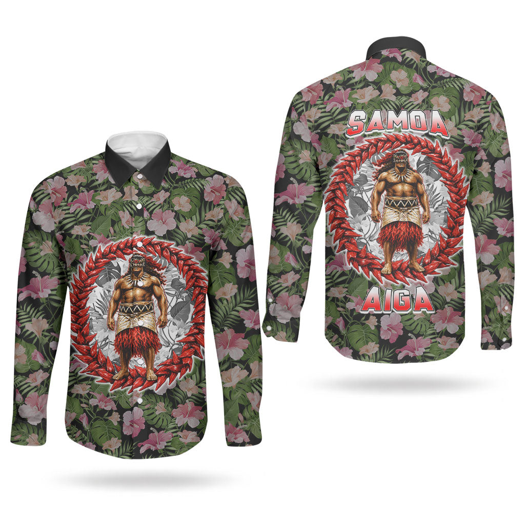 Samoa Aiga Polynesian Couples Matching Summer Maxi Dress and Long Sleeve Button Shirt Tropical Floral Hibiscus Pattern Island Heritage TS04 - Polynesian Pride