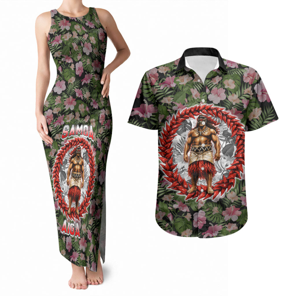 Samoa Aiga Polynesian Couples Matching Tank Maxi Dress and Hawaiian Shirt Tropical Floral Hibiscus Pattern Island Heritage TS04 Green Red - Polynesian Pride