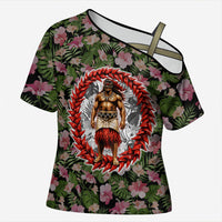 Samoa Aiga Polynesian Cross Shoulder Shirt Tropical Floral Hibiscus Pattern Island Heritage TS04 Female Green Red - Polynesian Pride