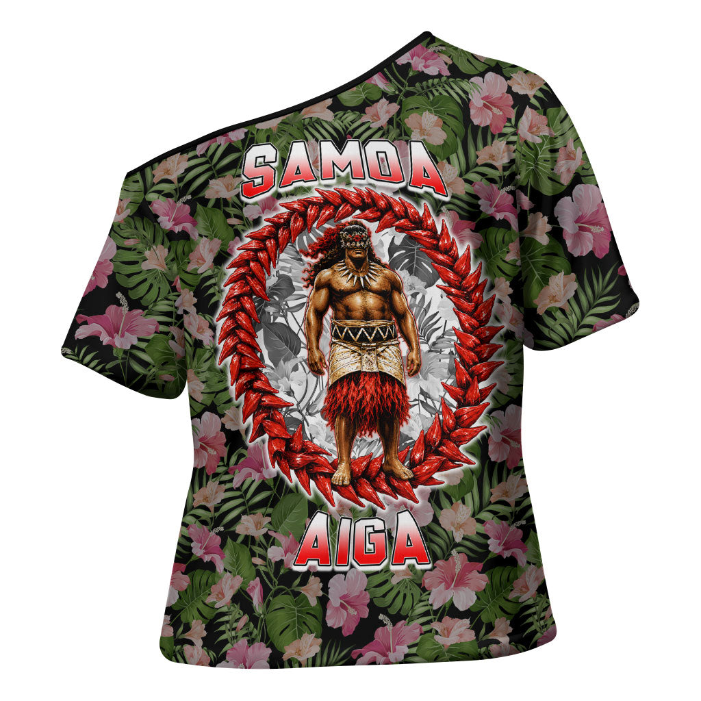Samoa Aiga Polynesian Cross Shoulder Shirt Tropical Floral Hibiscus Pattern Island Heritage TS04 - Polynesian Pride