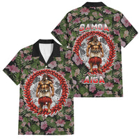 Samoa Aiga Polynesian Family Matching Puletasi and Hawaiian Shirt Tropical Floral Hibiscus Pattern Island Heritage TS04 Dad's Shirt - Short Sleeve Green Red - Polynesian Pride