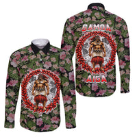 Samoa Aiga Polynesian Family Matching Puletasi and Hawaiian Shirt Tropical Floral Hibiscus Pattern Island Heritage TS04 Dad's Shirt - Long Sleeve Green Red - Polynesian Pride