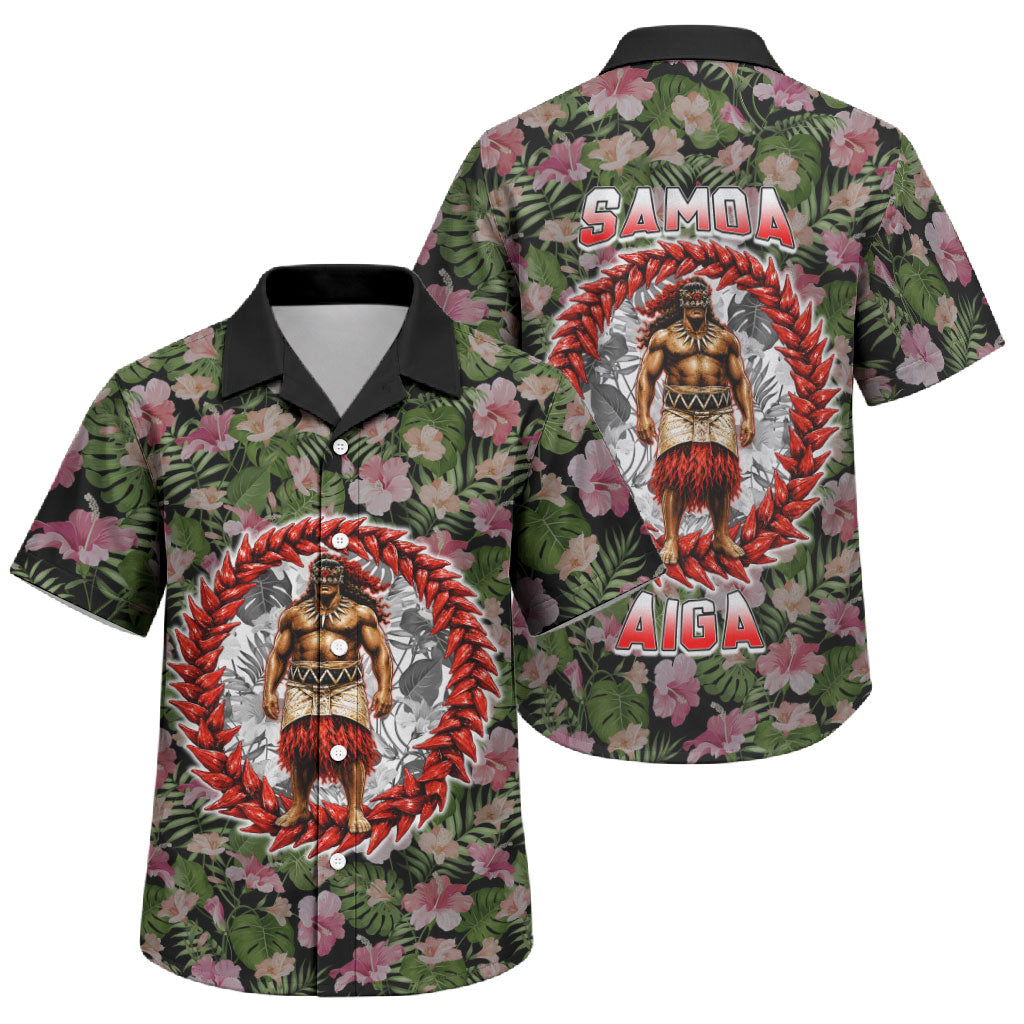 Samoa Aiga Polynesian Family Matching Puletasi and Hawaiian Shirt Tropical Floral Hibiscus Pattern Island Heritage TS04 Son's Shirt Green Red - Polynesian Pride