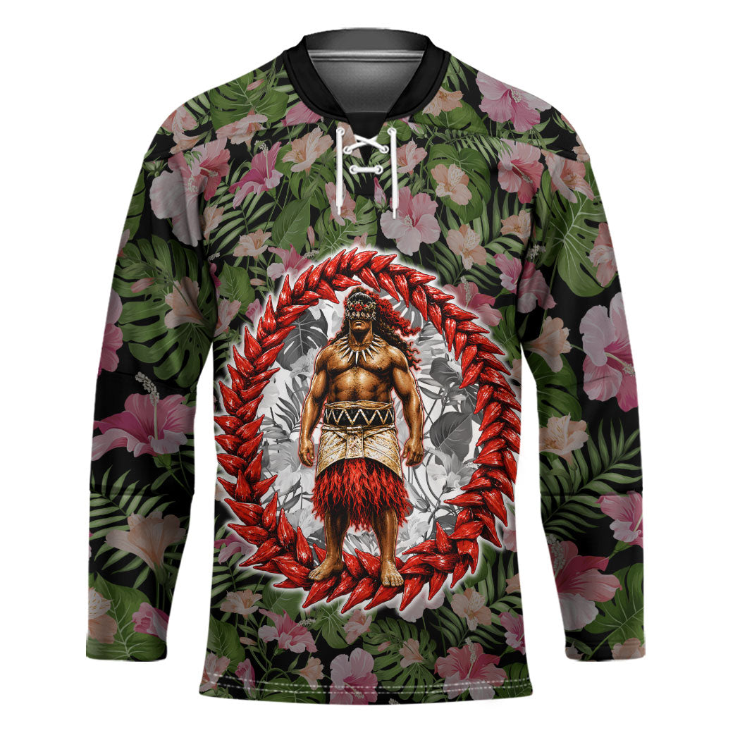 Samoa Aiga Polynesian Hockey Jersey Tropical Floral Hibiscus Pattern Island Heritage TS04 Unisex Green Red - Polynesian Pride