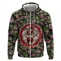 Samoa Aiga Polynesian Hoodie Tropical Floral Hibiscus Pattern Island Heritage TS04 Zip Hoodie Green Red - Polynesian Pride