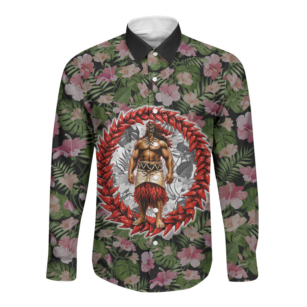 Samoa Aiga Polynesian Long Sleeve Button Shirt Tropical Floral Hibiscus Pattern Island Heritage TS04 Unisex Green Red - Polynesian Pride
