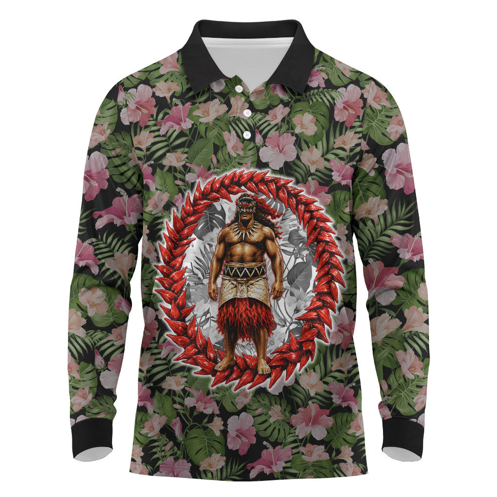 Samoa Aiga Polynesian Long Sleeve Polo Shirt Tropical Floral Hibiscus Pattern Island Heritage TS04 Green Red - Polynesian Pride