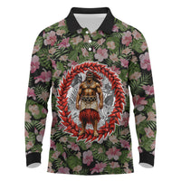 Samoa Aiga Polynesian Long Sleeve Polo Shirt Tropical Floral Hibiscus Pattern Island Heritage TS04 Green Red - Polynesian Pride
