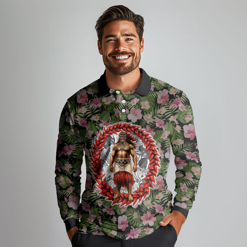 Samoa Aiga Polynesian Long Sleeve Polo Shirt Tropical Floral Hibiscus Pattern Island Heritage TS04 - Polynesian Pride