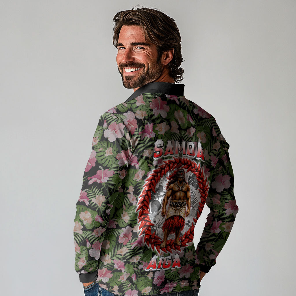 Samoa Aiga Polynesian Long Sleeve Polo Shirt Tropical Floral Hibiscus Pattern Island Heritage TS04 - Polynesian Pride