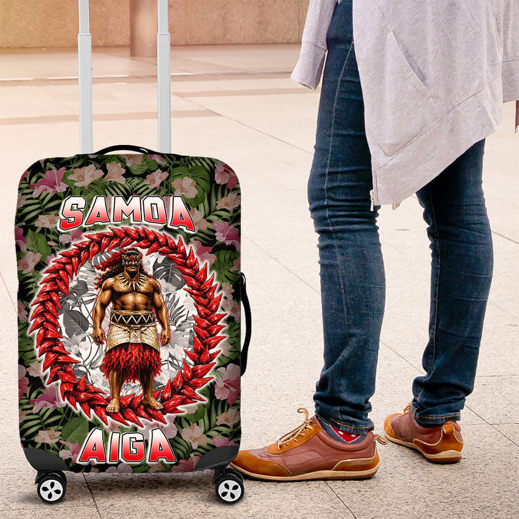 Samoa Aiga Polynesian Luggage Cover Tropical Floral Hibiscus Pattern Island Heritage TS04 Green Red - Polynesian Pride