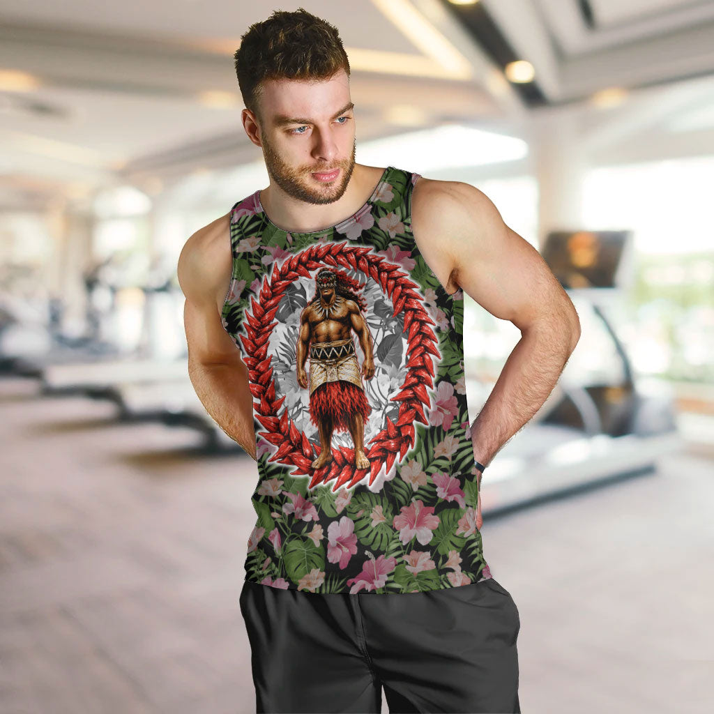 Samoa Aiga Polynesian Men Tank Top Tropical Floral Hibiscus Pattern Island Heritage TS04 Green Red - Polynesian Pride