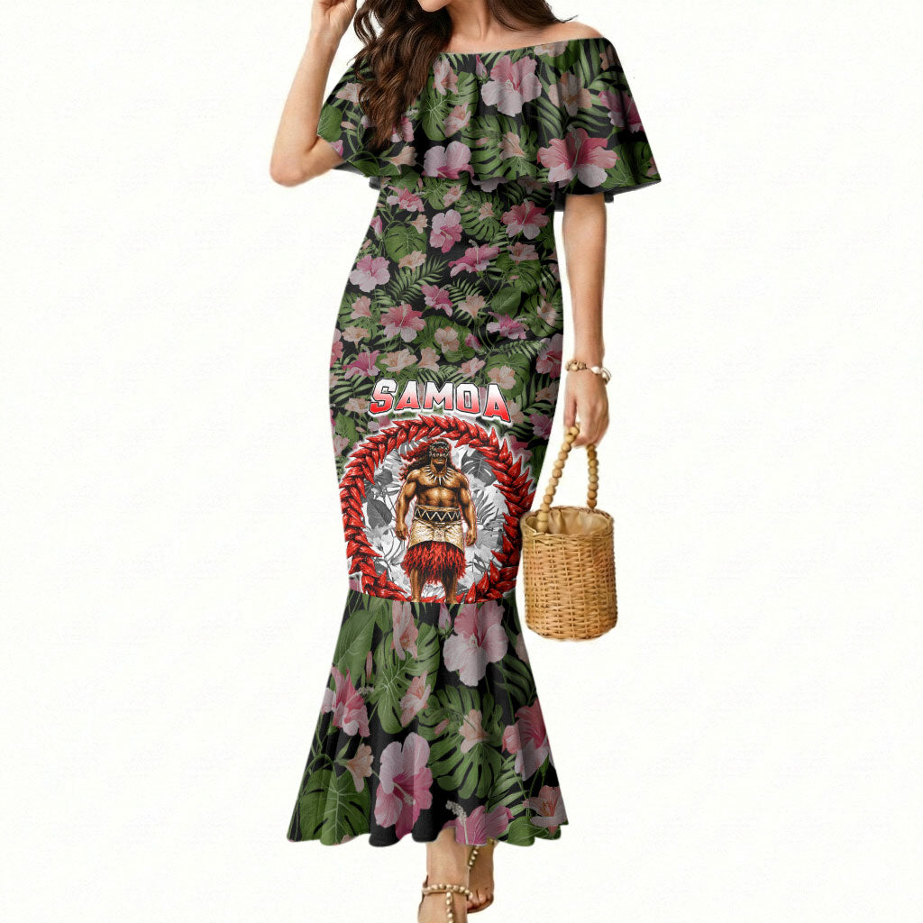 Samoa Aiga Polynesian Mermaid Dress Tropical Floral Hibiscus Pattern Island Heritage TS04 Women Green Red - Polynesian Pride
