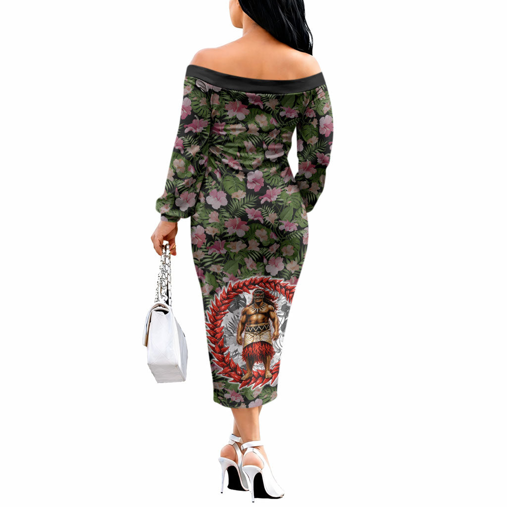 Samoa Aiga Polynesian Off The Shoulder Long Sleeve Dress Tropical Floral Hibiscus Pattern Island Heritage TS04 - Polynesian Pride
