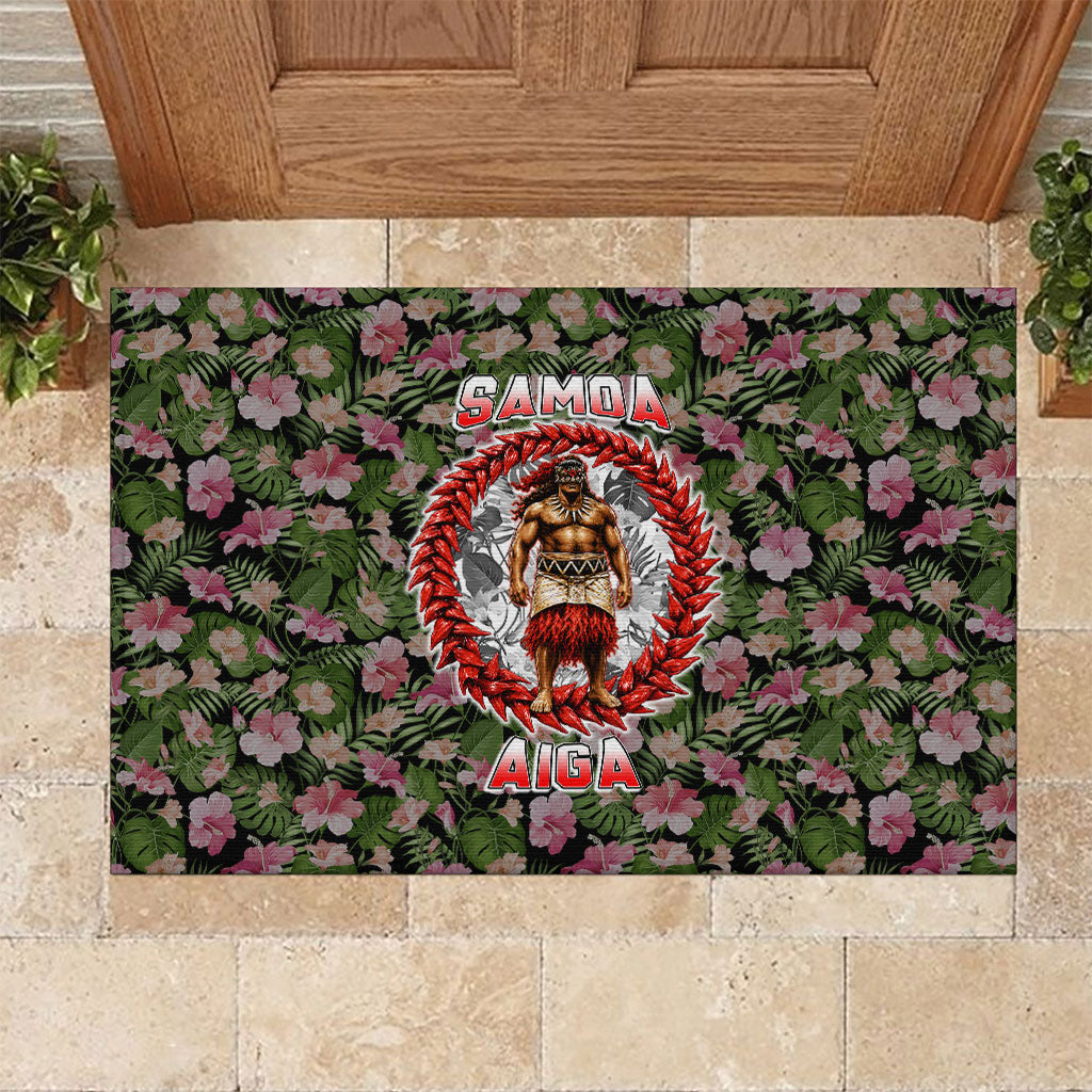 Samoa Aiga Polynesian Rubber Doormat Tropical Floral Hibiscus Pattern Island Heritage