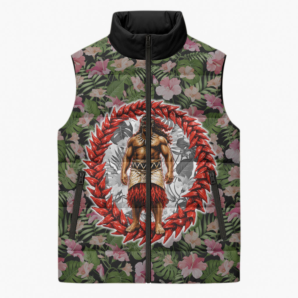Samoa Aiga Polynesian Sleeveless Puffer Jacket Tropical Floral Hibiscus Pattern Island Heritage TS04 Unisex Green Red - Polynesian Pride