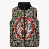 Samoa Aiga Polynesian Sleeveless Puffer Jacket Tropical Floral Hibiscus Pattern Island Heritage TS04 Unisex Green Red - Polynesian Pride