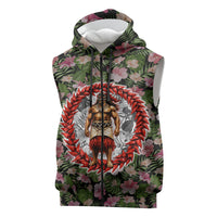 Samoa Aiga Polynesian Sleeveless Zip Hoodie Tropical Floral Hibiscus Pattern Island Heritage TS04 Green Red - Polynesian Pride