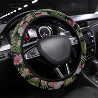 Samoa Aiga Polynesian Steering Wheel Cover Tropical Floral Hibiscus Pattern Island Heritage TS04 Universal Fit Green Red - Polynesian Pride