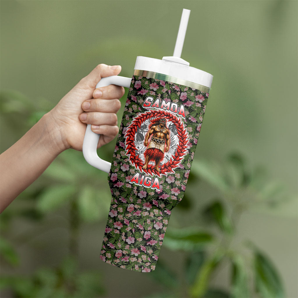 Samoa Aiga Polynesian Tumbler With Handle Tropical Floral Hibiscus Pattern Island Heritage TS04 - Polynesian Pride