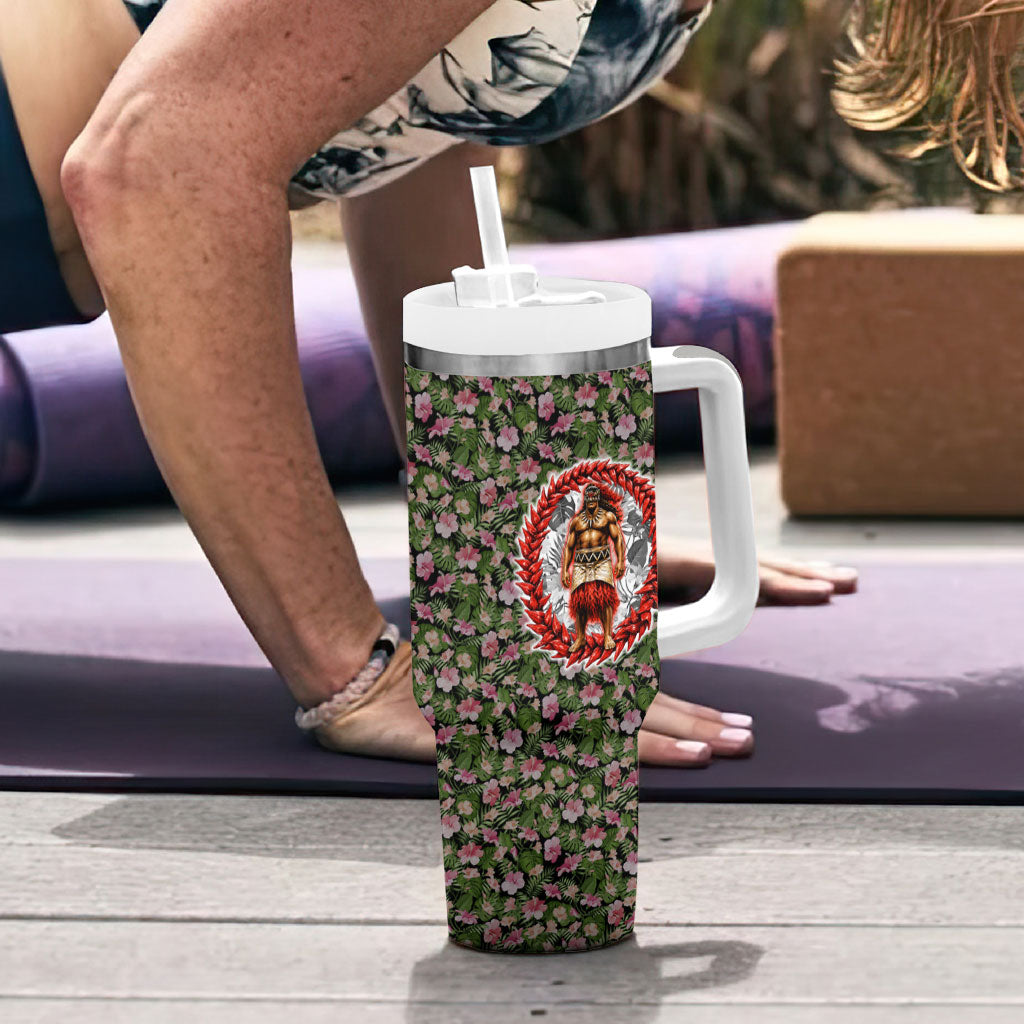 Samoa Aiga Polynesian Tumbler With Handle Tropical Floral Hibiscus Pattern Island Heritage TS04 - Polynesian Pride