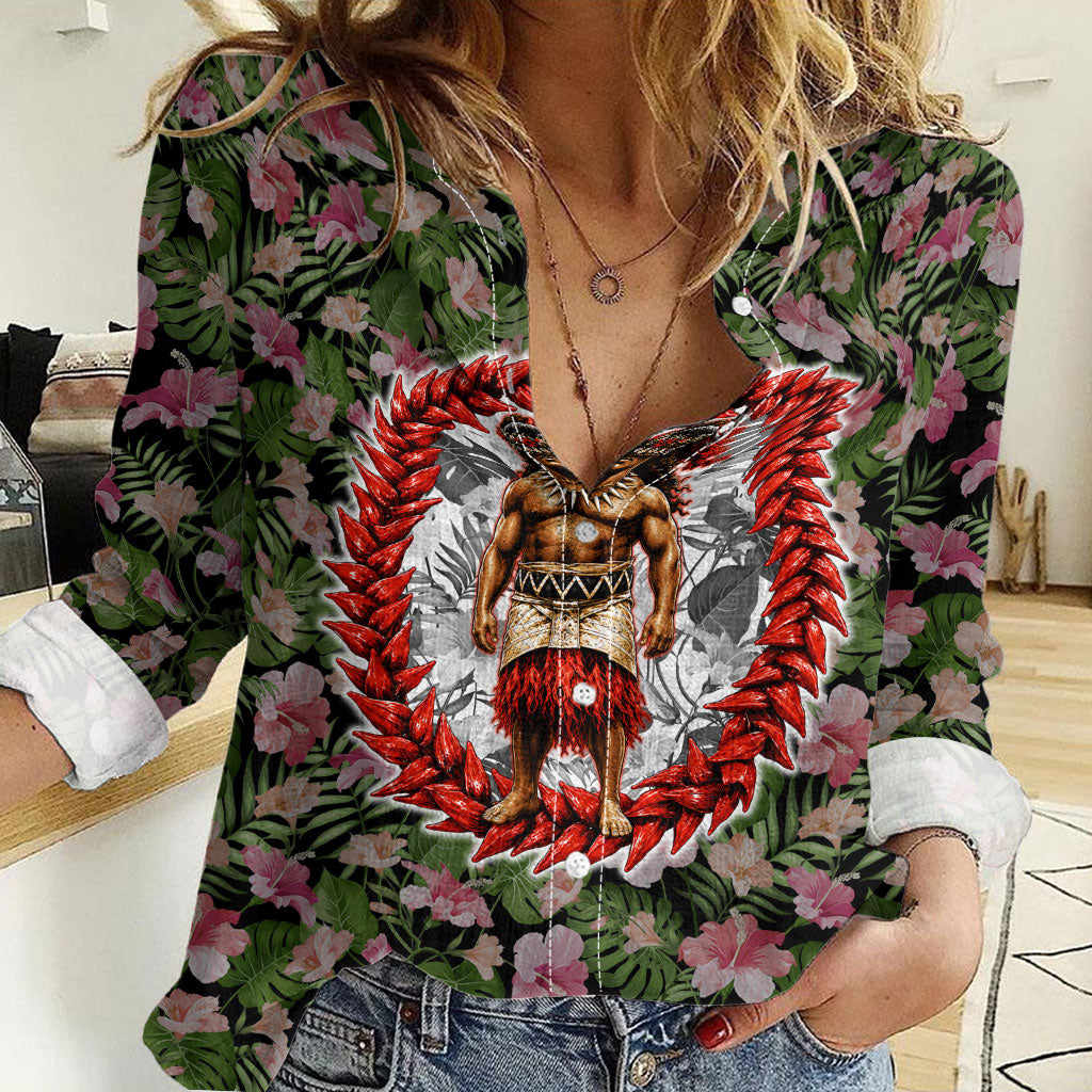 Samoa Aiga Polynesian Women Casual Shirt Tropical Floral Hibiscus Pattern Island Heritage TS04 Female Green Red - Polynesian Pride