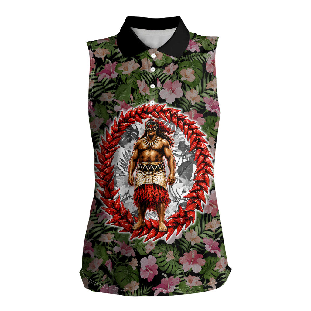 Samoa Aiga Polynesian Women Sleeveless Polo Shirt Tropical Floral Hibiscus Pattern Island Heritage TS04 Female Green Red - Polynesian Pride