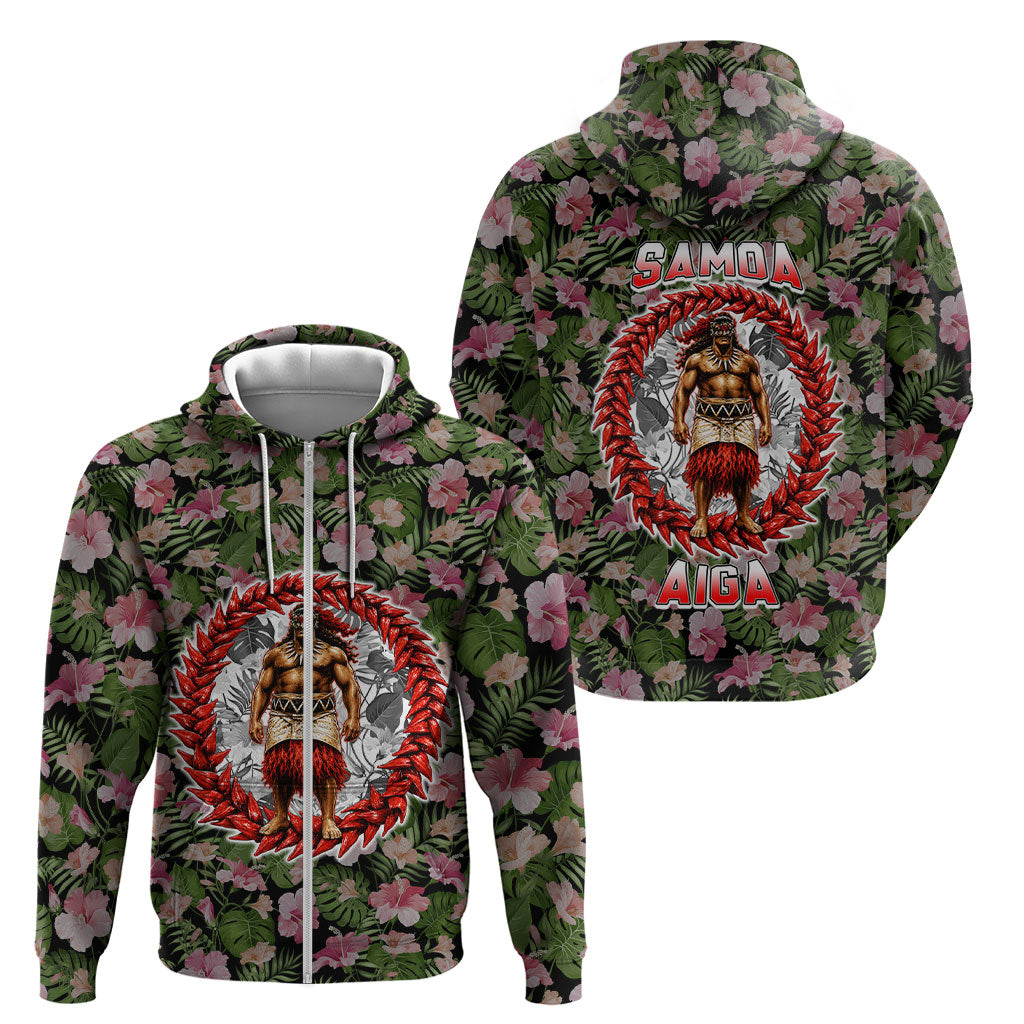 Samoa Aiga Polynesian Zip Hoodie Tropical Floral Hibiscus Pattern Island Heritage TS04 - Polynesian Pride