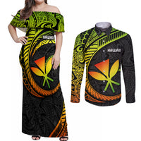 Hawaii Kanaka Maoli Couples Matching Off Shoulder Maxi Dress and Long Sleeve Button Shirts Polynesian Tornado Infusion Gradient TS04 Gradient - Polynesian Pride