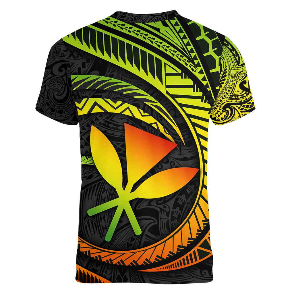 Hawaii Kanaka Maoli Women V Neck T Shirt Polynesian Tornado Infusion Gradient TS04 - Polynesian Pride