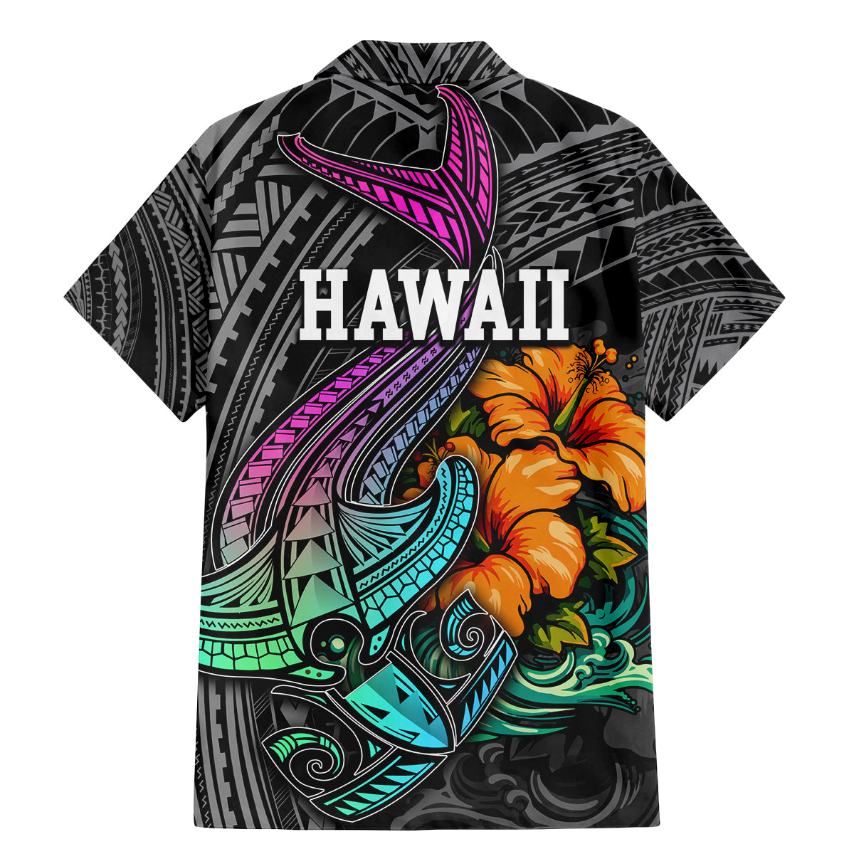 Hawaii Polynesian Family Matching Mermaid Dress and Hawaiian Shirt with Tribal Hammerhead Sharks and Hibiscus Black TS04 - Polynesian Pride