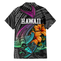 Hawaii Polynesian Family Matching Off Shoulder Long Sleeve Dress and Hawaiian Shirt with Tribal Hammerhead Sharks and Hibiscus Black TS04 - Polynesian Pride