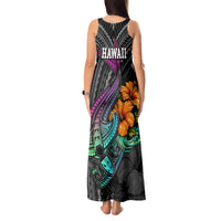 Hawaii Polynesian Tank Maxi Dress with Tribal Hammerhead Sharks and Hibiscus Black TS04 - Polynesian Pride
