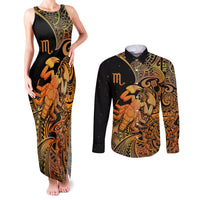 Zodiac Scorpio Couples Matching Tank Maxi Dress and Long Sleeve Button Shirts Polynesian in Orange TS04 Orange - Polynesian Pride